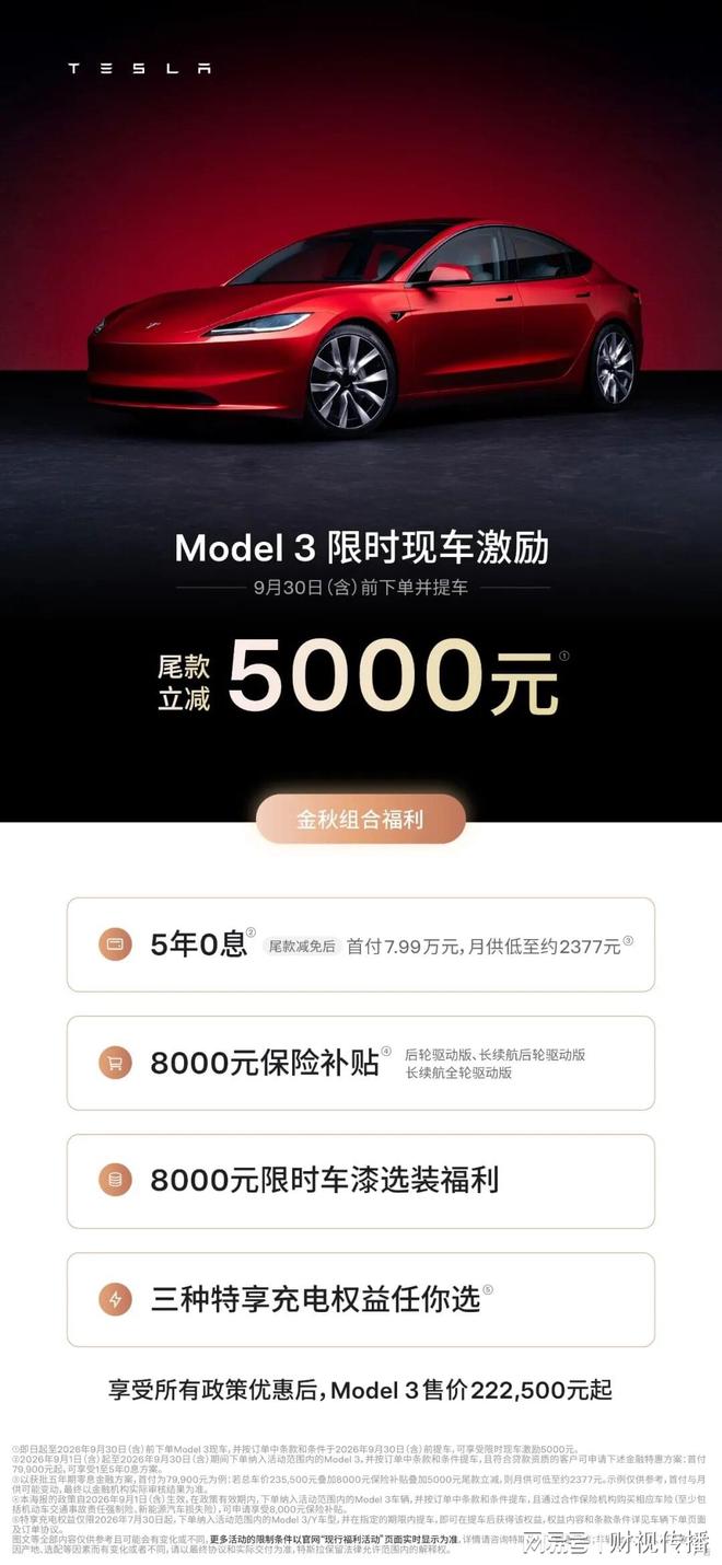 特斯拉开始卷价格？Model 3优惠5000元，Model Y优惠1万元